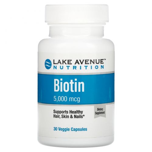 Lake Avenue Nutrition, Биотин, 5000 мкг, 30 растительных капсул