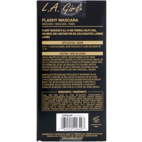 L.A. Girl, Тушь для ресниц Flashy, оттенок Jet Black, 8 мл