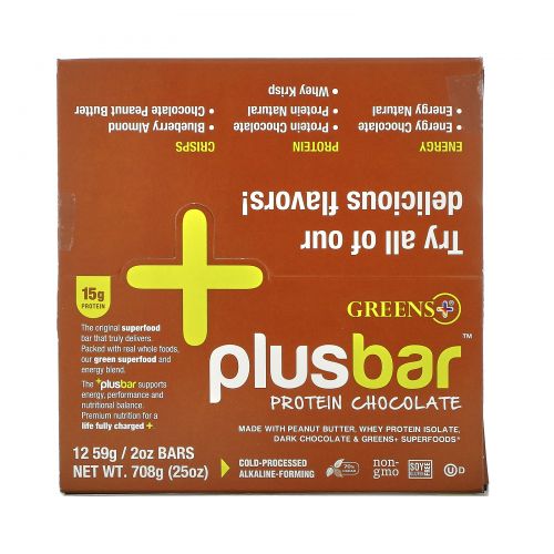 Greens Plus, Plusbar, протеины и шоколад, 12 батончиков по 59 г