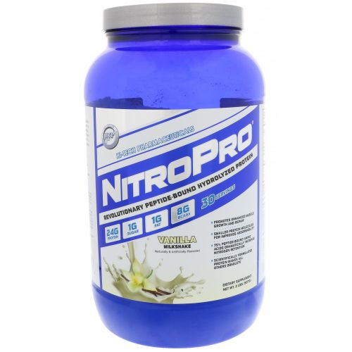 Hi Tech Pharmaceuticals, NitroPro, Гидролизованный протеин, Ванильный коктейль, 2 фунта (907 г)