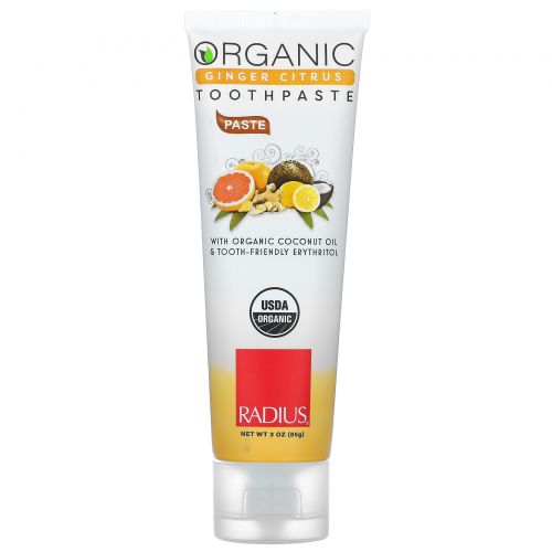 RADIUS, Кокосовая зубная паста по стандарту USDA Organic, имбирь и цитрус, 3 унции (85 г)