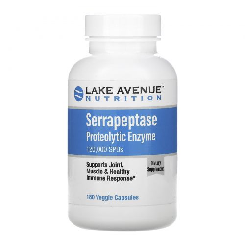 Lake Avenue Nutrition, Серрапептаза, протеолитический фермент, 120 000 SPU, 180 растительных капсул