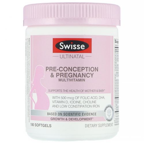 Swisse, Ultinatal, мультивитамин для приема в период до зачатия и во время беременности, 180 мягких таблеток