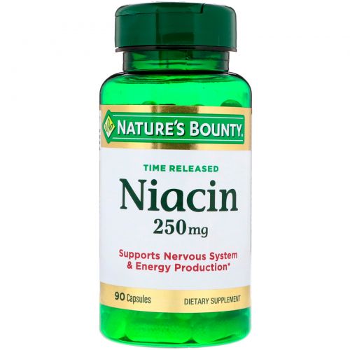 Nature's Bounty, Ниацин, с отсроченным высвобождением, 250 мг, 90 капсул