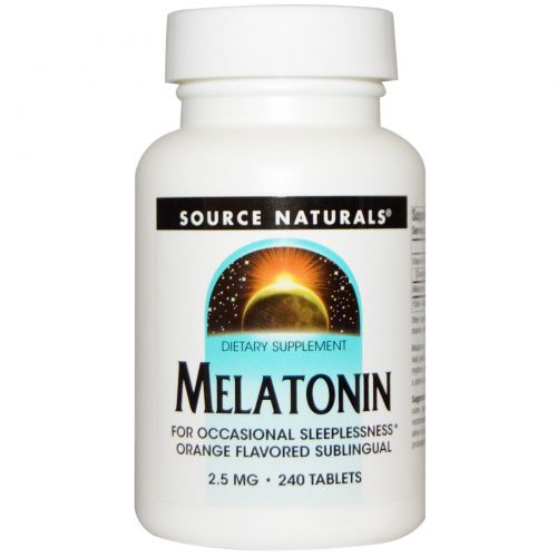 Source Naturals, Мелатонин, Сублингвальные Таблетки со Вкусом Апельсина 240 таблеток, 2,5мг