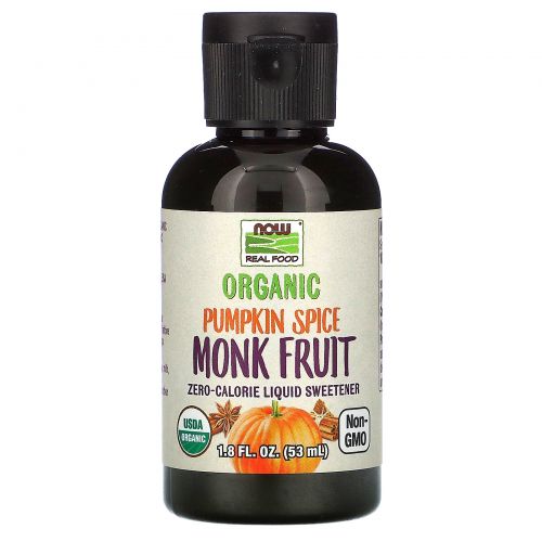 Now Foods, Real Food, Organic Monk Fruit, Zero-Calorie Liquid Sweetener, Pumpkin Spice, 1.8 fl oz (53 ml)