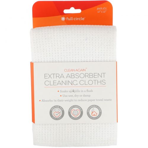 Full Circle, Clean Again, Extra Absorbing Cleaning Cloths, 2 Pack, 12