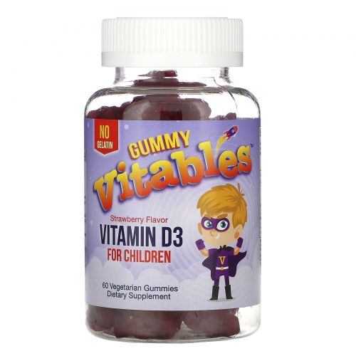 Vitables, Gummy Vitamin D3 for Children, No Gelatin, Strawberry Flavor, 60 Vegetarian Gummies