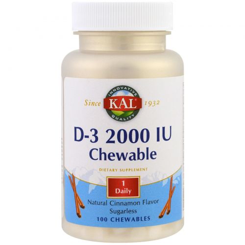 KAL, D-3 Chewable, Natural Cinnamon Flavor, 2000 IU, 100 Chewables