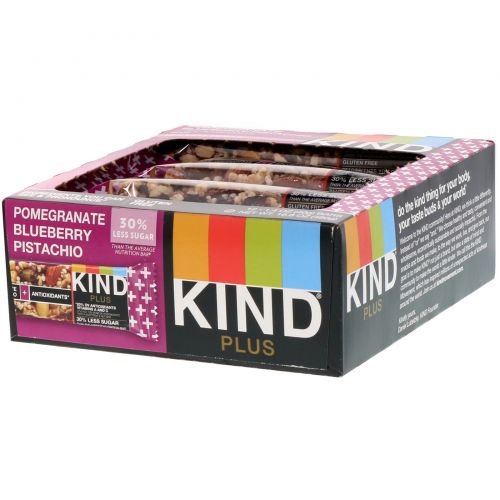 KIND Bars, Батончики Plus, гранат, фисташки, черника + антиоксиданты, 12 батончиков, 1,4 унции (40 г) каждый