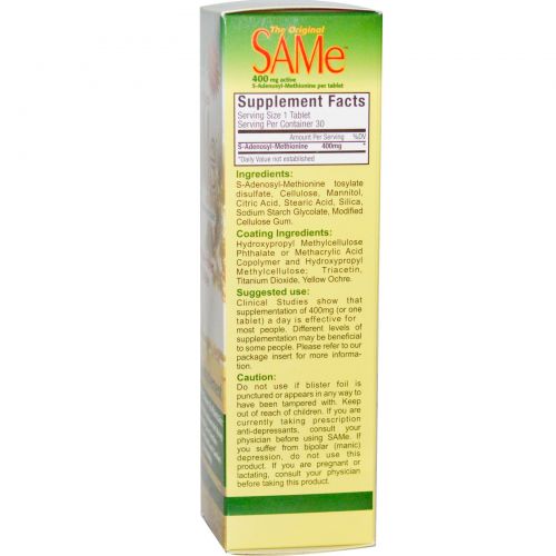 NutraLife, Оригинальные SAMе (S-аденозил-L-метионин), 400 мг, 30 покрытых оболочкой энтеральных таблеток