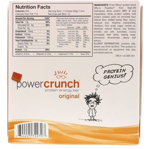 BNRG, Power Crunch Protein Energy Bar Original, Salted Caramel, 12 Bars, 1.4 oz (40 g) Each