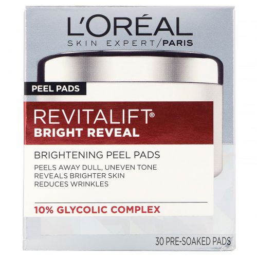 L'Oreal, Revitalift Bright Reveal, осветляющие пилинг-диски, 30 пропитанных раствором дисков