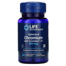 Life Extension, Оптимизированный хром с добавкой Crominex 3+, 500 мкг, 60 капсул на растительной основе