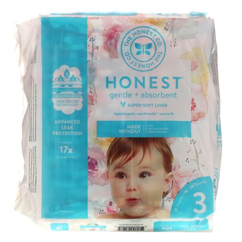 The Honest Company, Honest Diapers, Size 3, 16-28 Pounds, Rose Blossom, 27 Diapers