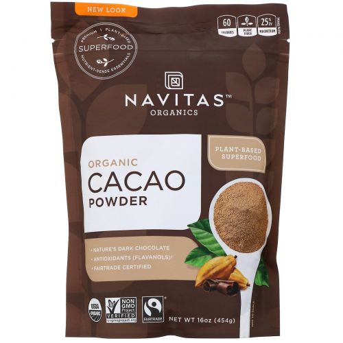 Navitas Organics, Органический какао-порошок, сырой шоколадный порошок, 16 унций (454 г)
