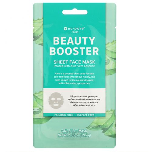 Nu-Pore, Beauty Booster Sheet Mask, Aloe Vera, 1 Sheet