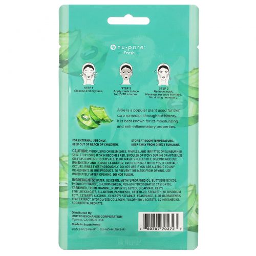 Nu-Pore, Beauty Booster Sheet Mask, Aloe Vera, 1 Sheet