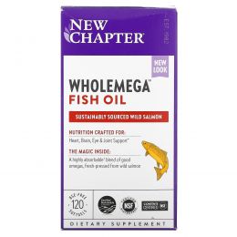 New Chapter, Wholemega, цельный рыбий жир из дикого аляскинского лосося первого отжима, 1000 мг, 120 мягких таблеток