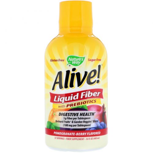 Nature's Way, Alive!, Liquid Fiber with Prebiotics, Pomegranate-Berry Flavored, 16 fl oz (480 ml)
