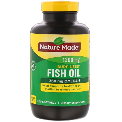 Nature Made, Рыбий жир без послевкусия 1200 мг, 200 гелевых капсул