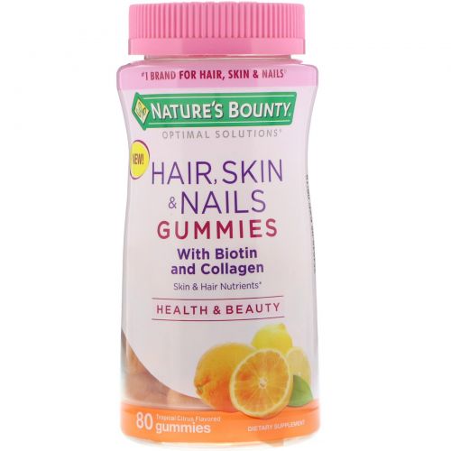 Nature's Bounty, Оптимальные решения, для волос, кожи и ногтей с биотином, со вкусом тропических фруктов, 80 жевательных таблеток