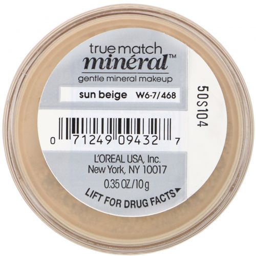 L'Oreal, True Match Mineral, минеральная тональная основа, оттенок W6-7/468 «Солнечный бежевый», 10 г