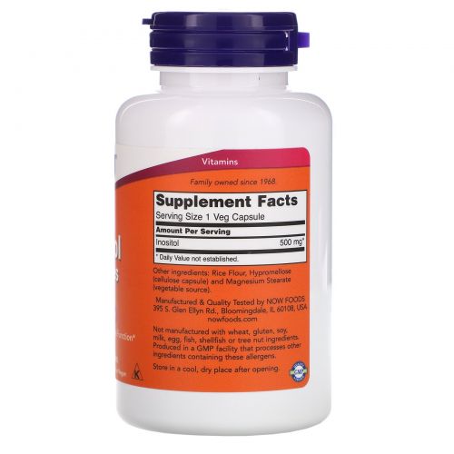 Now Foods, Инозитол Капсулы (Inositol Capsules), 500 мг, 100 капсул