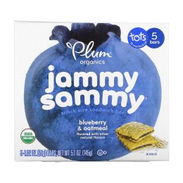 Plum Organics, Kids, Organic Jammy Sammy, черника и овсянка, 5 батончиков по 1,03 унции (29 г) каждый