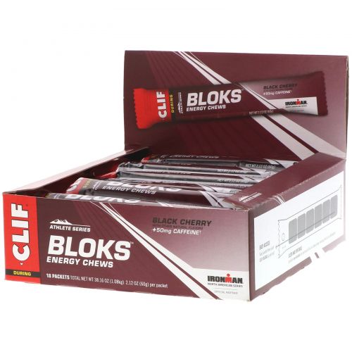 Clif Bar, Жевательные леденцы Shot Bloks Energy, вкус черемухи + кофеин, 18 пакетиков по 60 г