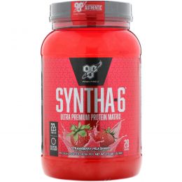 BSN, BSN, Syntha-6, порошок для приготовления белкового напитка, клубничный молочный коктейль, 2,91 фунта (1,32 кг)