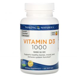 Nordic Naturals, Витамин D3, со вкусом апельсина, 1000 МЕ, 120 штук
