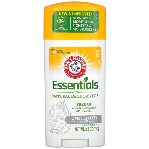 Arm & Hammer, Essentials Natural Deodorant, Unscented, 2.5 oz (71 g)