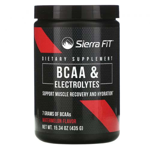 Sierra Fit, Аминокислоты с разветвленными цепями (BCAA) и электролиты, 7 г BCAA, арбуз, 435 г (15,34 унции)