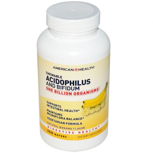 American Health, Chewable Acidophilus and Bifidum, Натуральный вкус банана, 100 пастилок