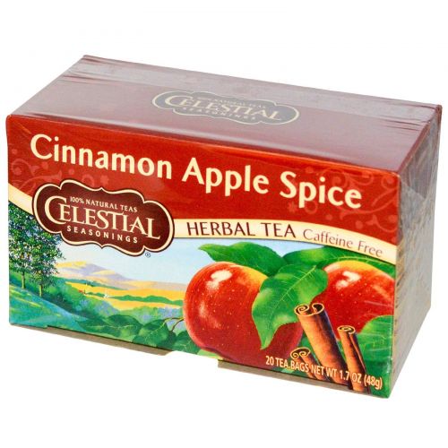 Celestial Seasonings, Вкус корицы и яблока, без кофеина, 20 чайных пакетиков, 1.7 унции (48 г)