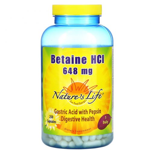 Nature's Life, Бетаин гидрохлорид (Betaine HCl), 648 мг, 250 капсул