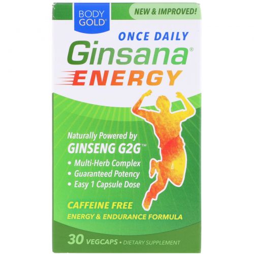 BodyGold, Ginsana Energy, Caffeine Free, 30 VegCaps