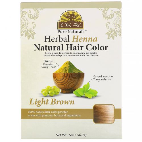 Okay, Натуральная краска для волос из травяной хны, светло-коричневый, 56,7 г (2 унции)