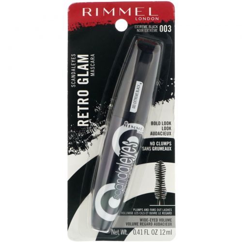Rimmel London, Тушь для ресниц Scandaleyes Retro Glam, 003 угольно-черная, 12 мл