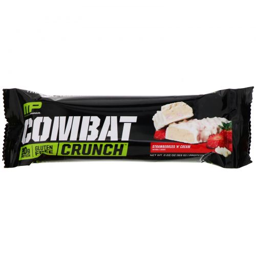 MusclePharm, Combat Crunch, клубника со сливками, 12 батончиков, 63 г (2,22 унции) каждый