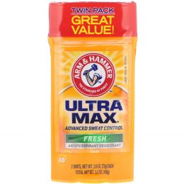 Arm & Hammer, UltraMax, Solid Antiperspirant Deodorant, for Men, Fresh, Twin Pack, 2.6 oz (73 g) Each