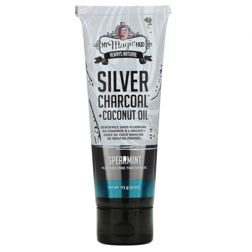 My Magic Mud, Silver Charcoal + Coconut Oil, Teeth Whitening, Fluoride-Free Toothpaste, Spearmint, 4 oz (113 g)