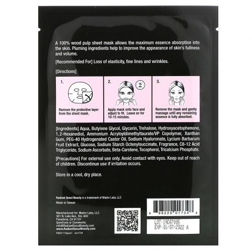 Radiant Seoul, Plumping Sheet Mask, 1 Sheet Mask, 0.85 oz (25 ml)