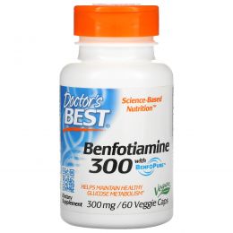 Doctor's Best, Лучший бенфотиамин, 300 мг, 60 вегетарианских капсул