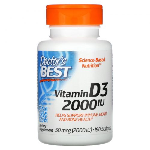 Doctor's Best, Витамин D3 (Best Vitamin D3), 2000 МЕ, 180 мягких таблеток