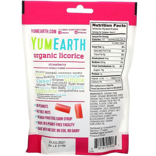 YumEarth, Soft Eating Gluten-Free Strawberry Licorice  + Yum, 5 oz (142 g)