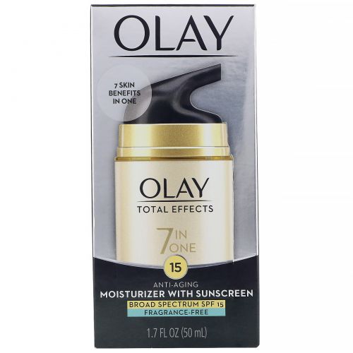 Olay, Total Effects, 7-in-One Anti-Aging Moisturizer with Sunscreen, SPF 15, Fragrance-Free, 1.7 fl oz (50 ml)