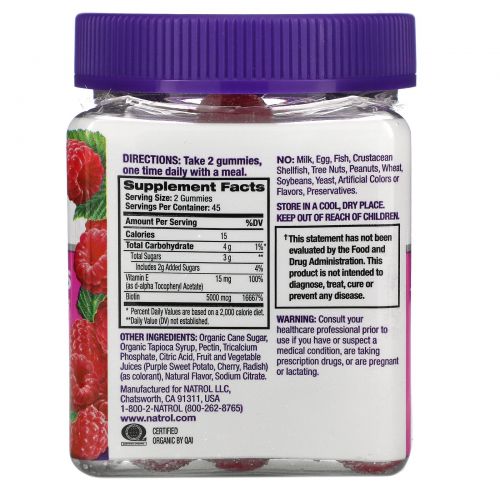 Natrol, Gummies, Hair, Skin & Nails, Raspberry, 90 Count