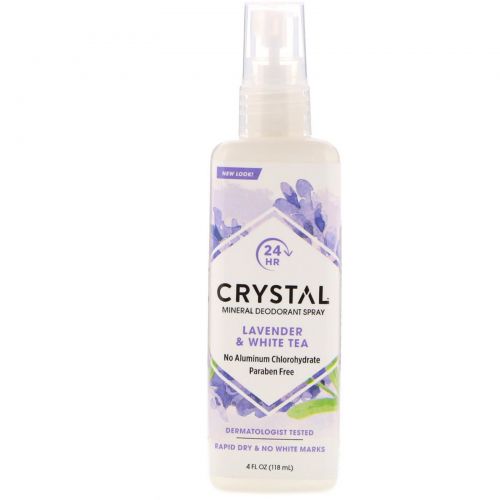 Crystal Body Deodorant, Дезодорант-спрей для тела Crystal Essence с минеральными солями, лавандой и белым чаем, 4 жидких унции (118 мл)